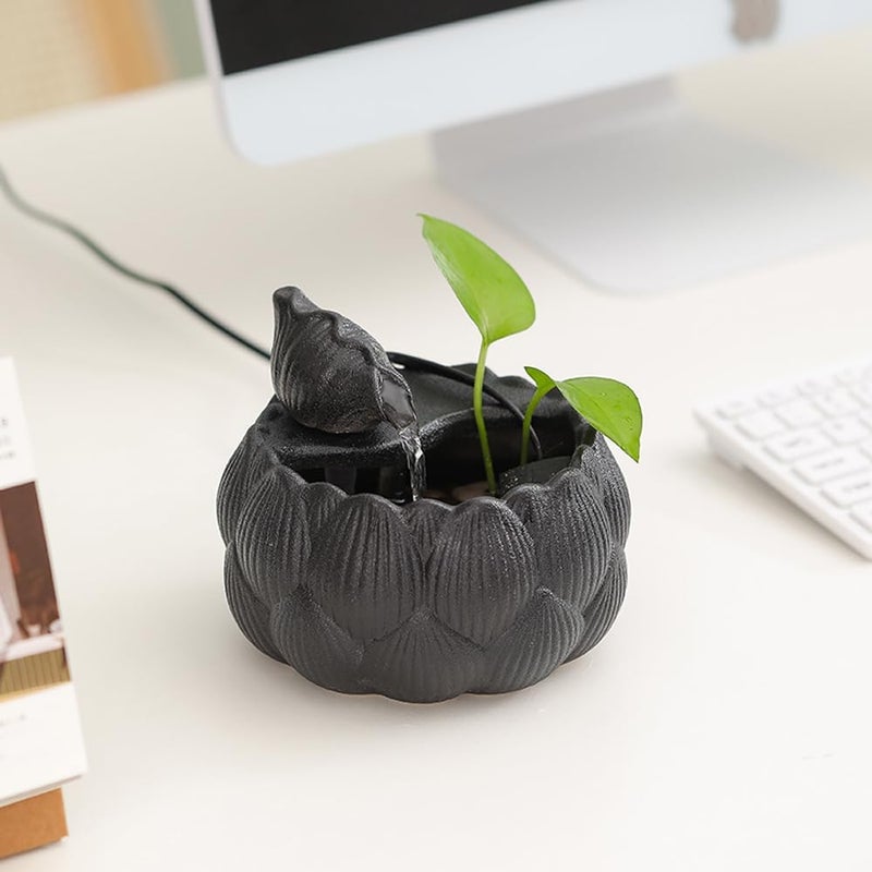 Andady Ceramic Tabletop Fountain Waterfall Feature for Indoor and Outdoor Table Desk Office Patio (Black A153) - Image 1
